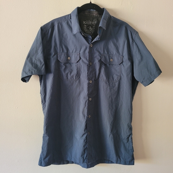 Kuhl Eluxur Short Sleeve Button Down Shirt Mens Medium Blue Lightweight - Picture 1 of 8